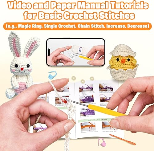 Miniatura 8 de wokdsbl Kit de ganchillo para principiantes con hilo personalizado de alta calidad mejorado y tutoriales en video paso a paso, regalo ideal para