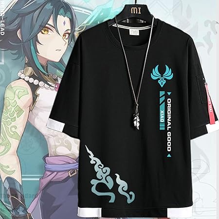Amazon 原神 ゲーム 印象tシャツ 魈 ショウ 護法夜叉 男女兼用 ファッション カジュアル スポーツウエア 春夏服 コスプレ衣装 原神 グッズ Cosplay ハロウィン クリスマス 変装 仮装 学生 プレゼント 祭り スタイル1 ブラック L コスプレ 仮装 通販