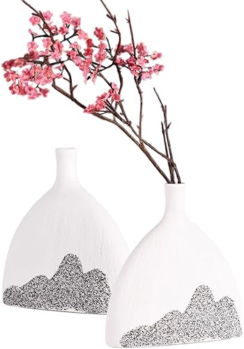 SHENGTIAN Jarrón de cerámica blanco y negro, de dos piezas, detalles modernos de decoración del hogar de granja, jarrón de paisaje de tinta