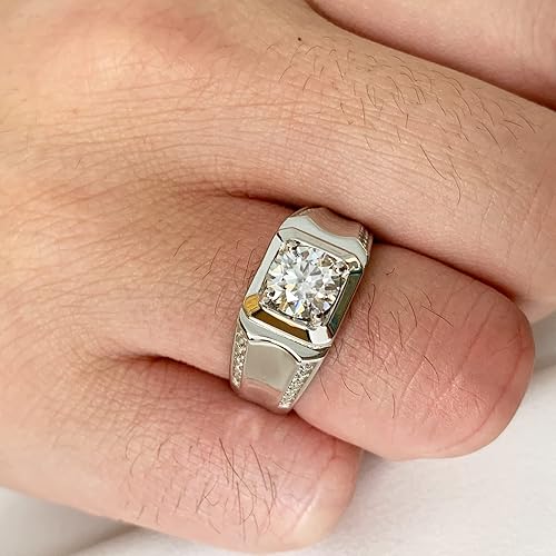 Miniatura 4 de SweetJew Anillo de boda de moissanita para hombre, plata de ley 925, 2cttw D, color VVS1, claridad brillante, corte redondo, anillos de promesa para