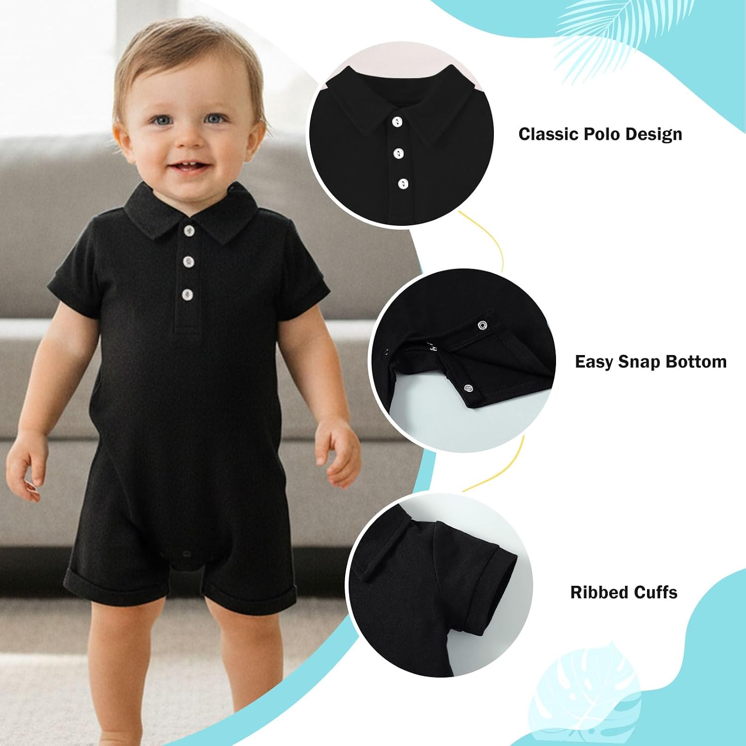DEFAHN Baby Boy Polo Romper Short Sleeve Solid Bodysuit Jumpsuit Collared Onsies Pique Infant One-Piece Outfit