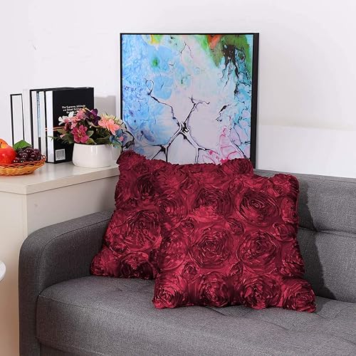 Miniatura 9 de PiccoCasa - Juego de 2 fundas de almohada con diseño de flores 3D, románticas fundas de cojín decorativas de satén, funda de almohada con rosas