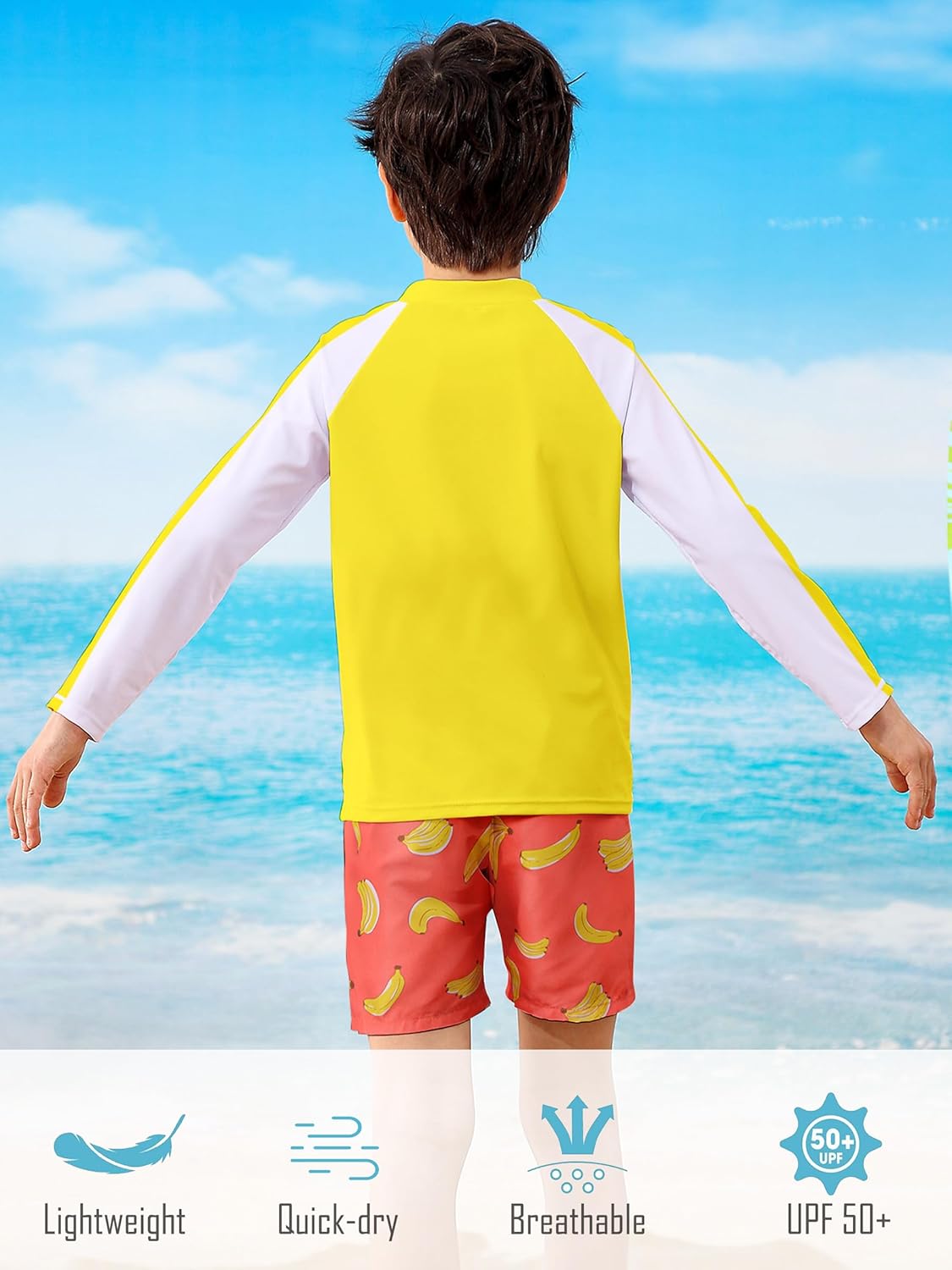 Boys Two Piece Swim Set Zipper Rash Guard Swimsuits Long Sleeve Bathing Suit for 4-12 Years - Image 5
