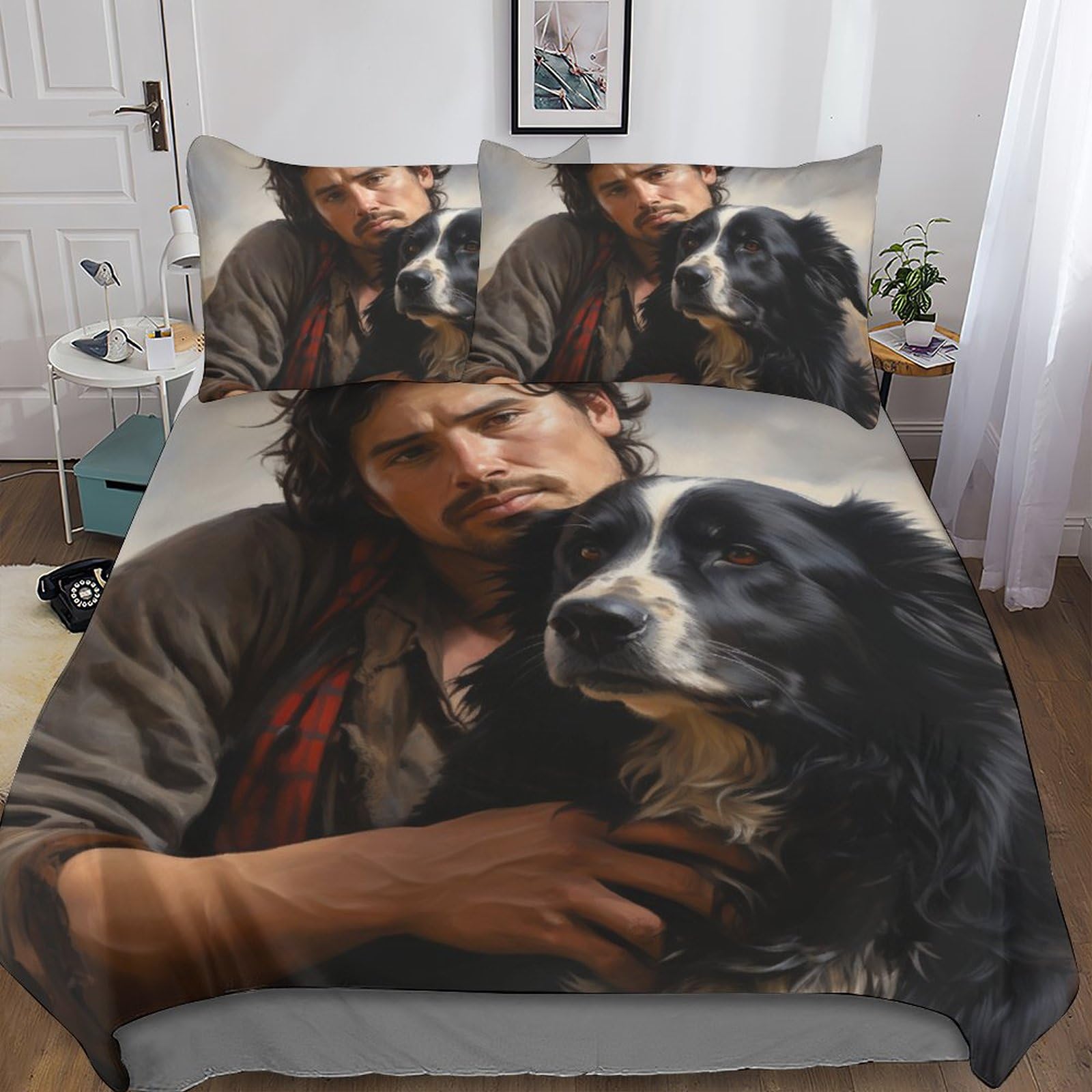 Parure de lit Border Collie 3 pièces avec housse de couette en microfibre et taies