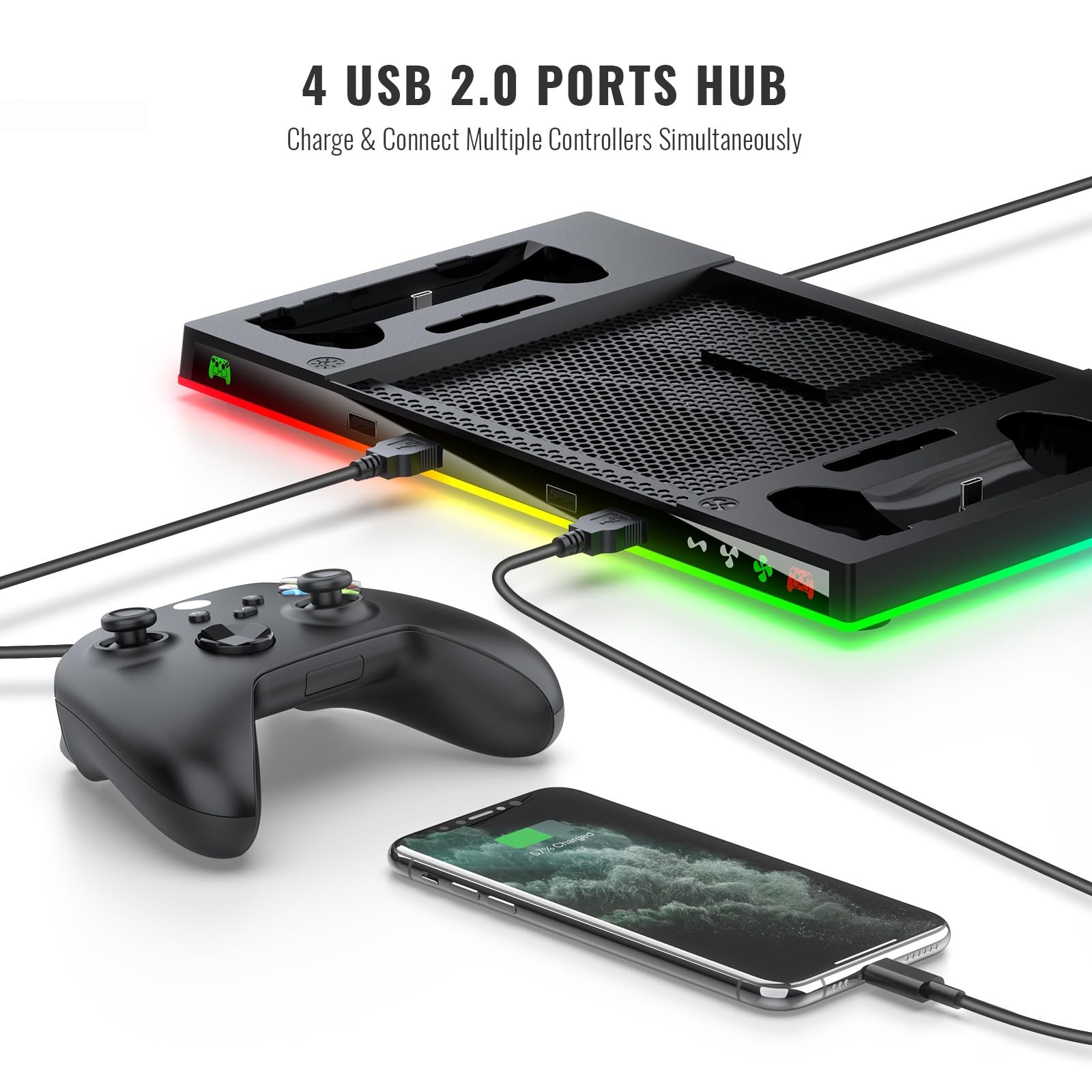 Base di ricarica per macchine a vapore Supporto caricabatterie doppio controller, supporto verticale con luce RGB per supporto controller vapore, supporto per cuffie dock di ricarica