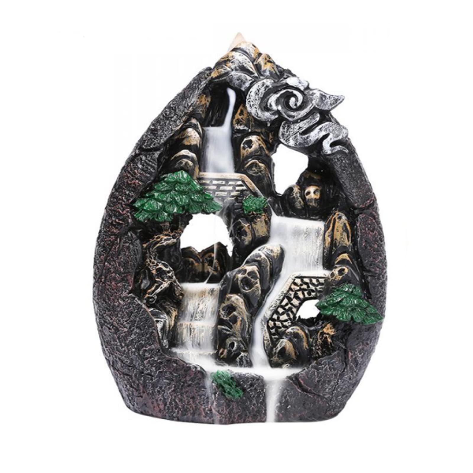 Gelory Backflow Incense BurnerLandscape Incense Holder with 120 Incense Cones + 30 Incense Sticks for Home Meditation Room (Mountain)