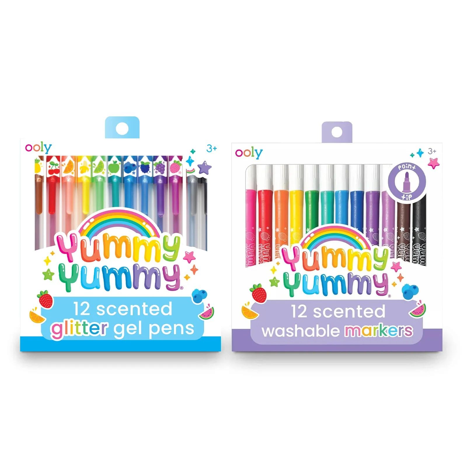 Ooly Scented Yummy Yummy Glitter Gel Pens (Set of 12) and Washable Markers (Set of 12), Perfect for Kids, Adults, Art Supplies and Stationery Supplies, Great Kid's Activities for School