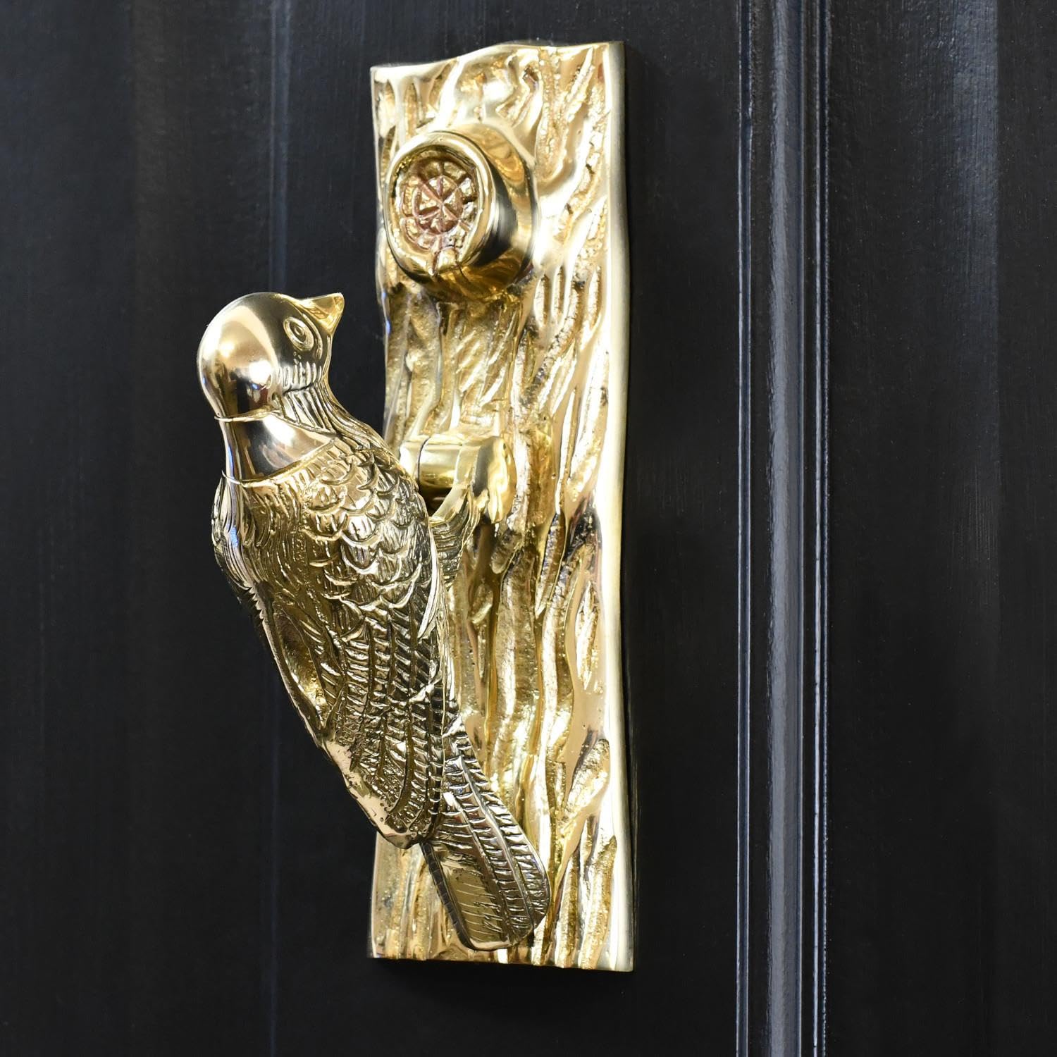 Black Country Metal Works Ltd Brass Polished Woodpecker Door Knocker