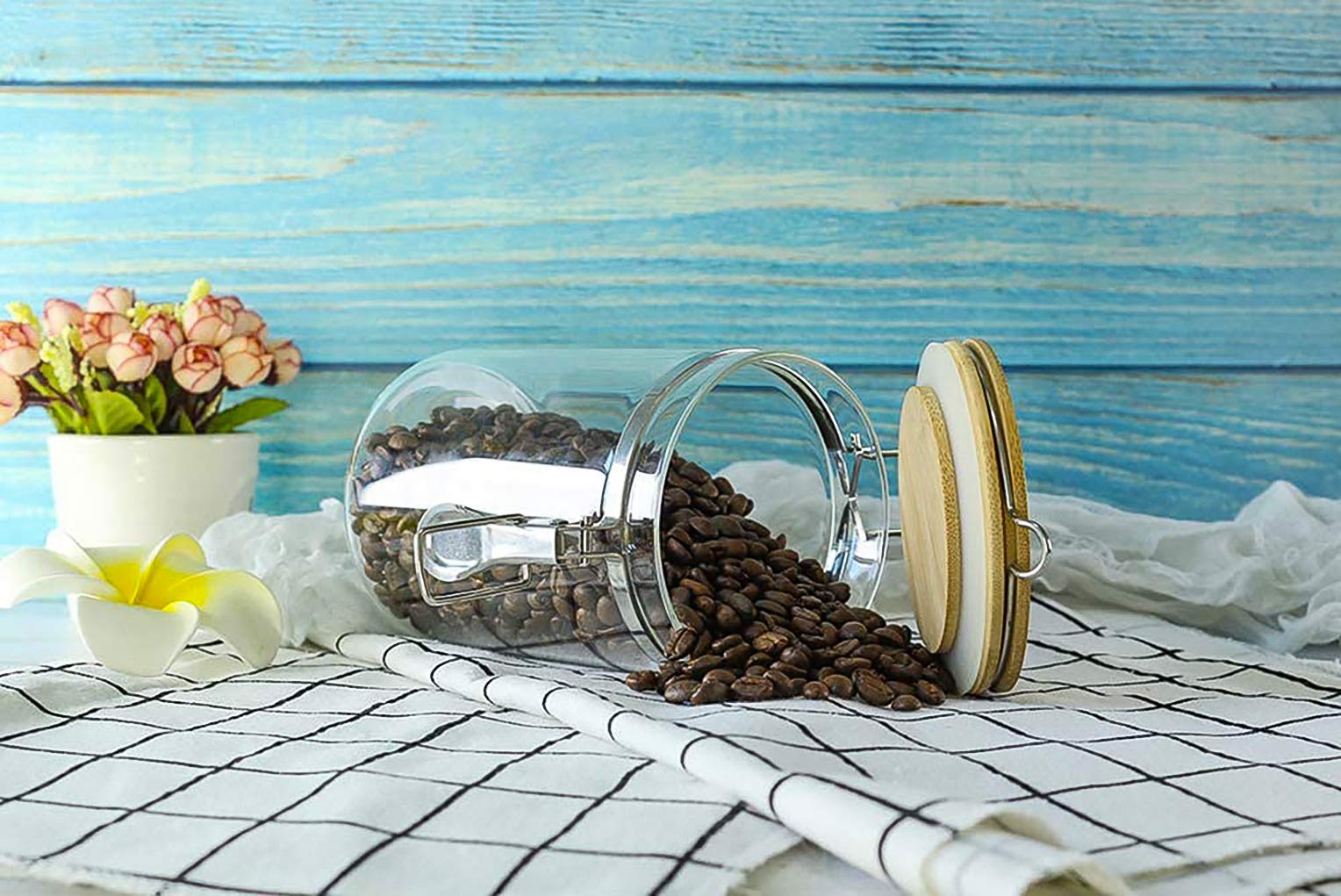 Amazon｜ホウケイ酸ガラス食品保存ジャー容器 5個セット 密閉竹