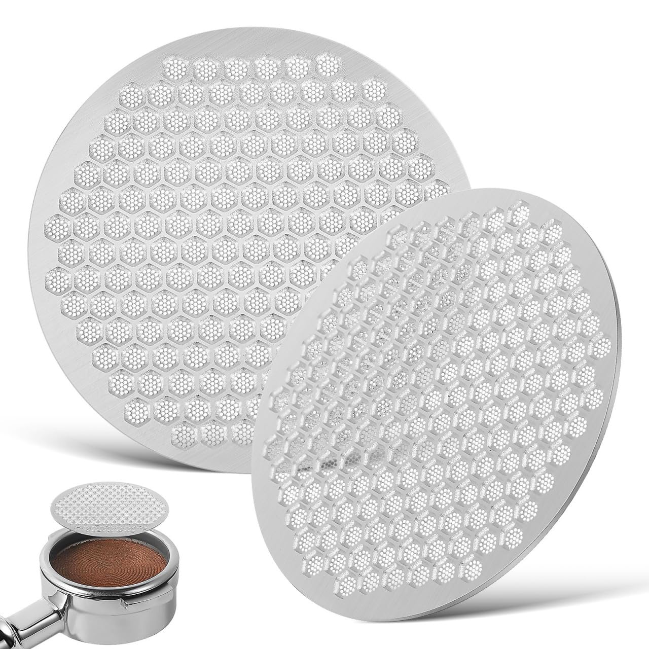 Abaodam Filtro de Café Espresso Reutilizable de Malla Fina de Acero Inoxidable 316, Tamaño Portátil, Excelente Filtración para Máquina de Café, Pack de 2 Unidades