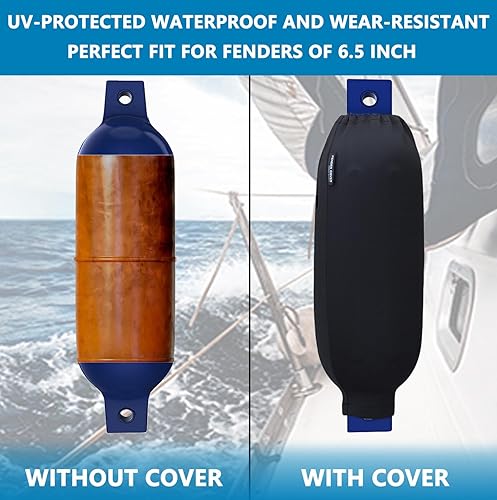 Miniatura 4 de 4 fundas para guardabarros de barco, 6.5 x 22 pulgadas, cubiertas negras de poliéster para guardabarros marinos para guardabarros acanalados de