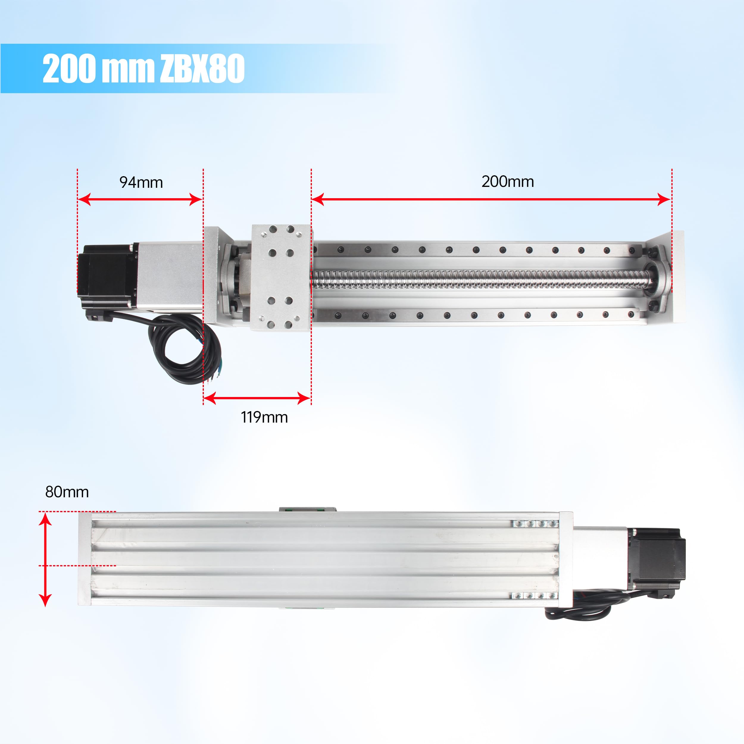 Siłownik liniowy CNC 200 mm, prowadnica liniowa osi X, Y, Y, Y, poprzeczna prowadnica liniowa stołu przesuwnego, śruba kulowa SFU1605 z silnikiem krokowym Nema23 do CNC (ZBX80, 200)