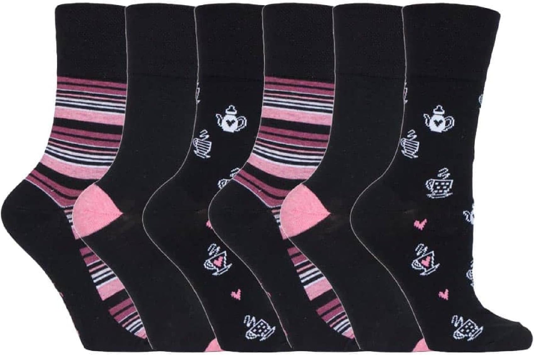 Gentle Grip - 6 Pairs Non Elastic Soft Top Cotton Socks for Women