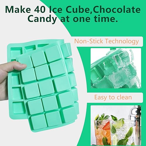 Miniatura 5 de Paquete de 2 moldes cuadrados de silicona para chocolate, moldes de silicona para caramelo de 40 cavidades para chocolate, cubitos de hielo,