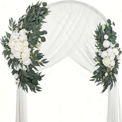 Paquete de 2 flores artificiales de arco de boda, juego de arreglos florales de 28 pulgadas20 pulgadas, letreros de bienvenida de boda, kit de