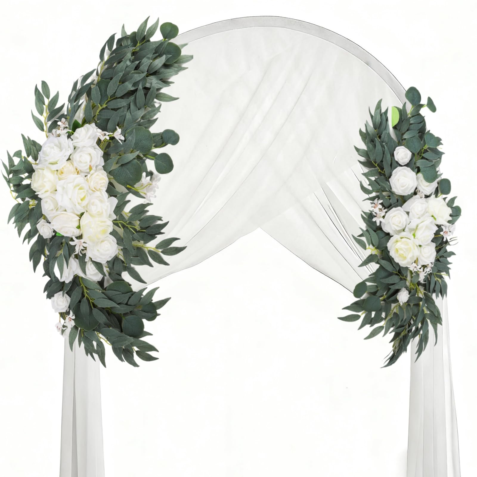 Photo 1 of Noamus 2 Pack Artificial Wedding Arch Flowers, 28”/20” Floral Swag Arrangement Set, Wedding Welcome Signs Floral Decorations Kit for Ceremony Reception, Backdrop Table Decor, Drap Not Included