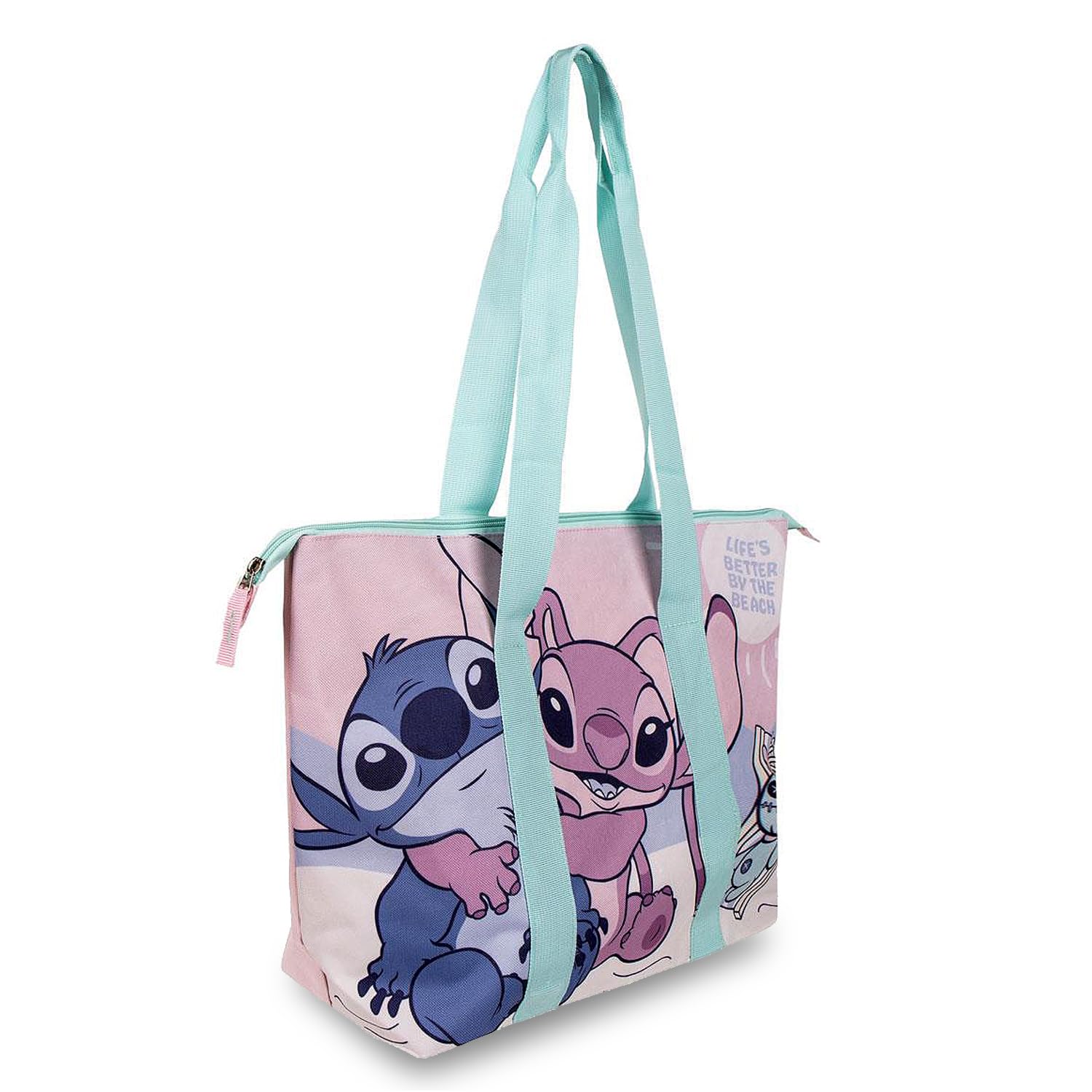Bolso Stitch & Angel Niña – Bolsa Grande con Cremallera – Ligera y Espaciosa – Para Colegio, Piscina, Playa y Viajes