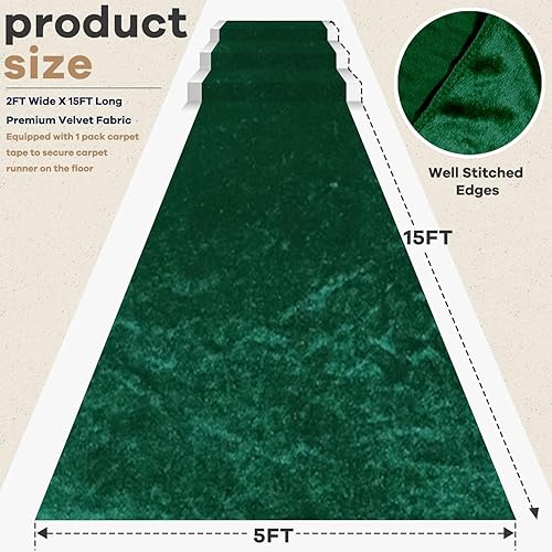 Miniatura 10 de Camino de pasillo para bodas, pasillo de terciopelo azul claro con cinta de alfombra, 2 x 15 pies, camino de boda, pasillo interior y exterior,