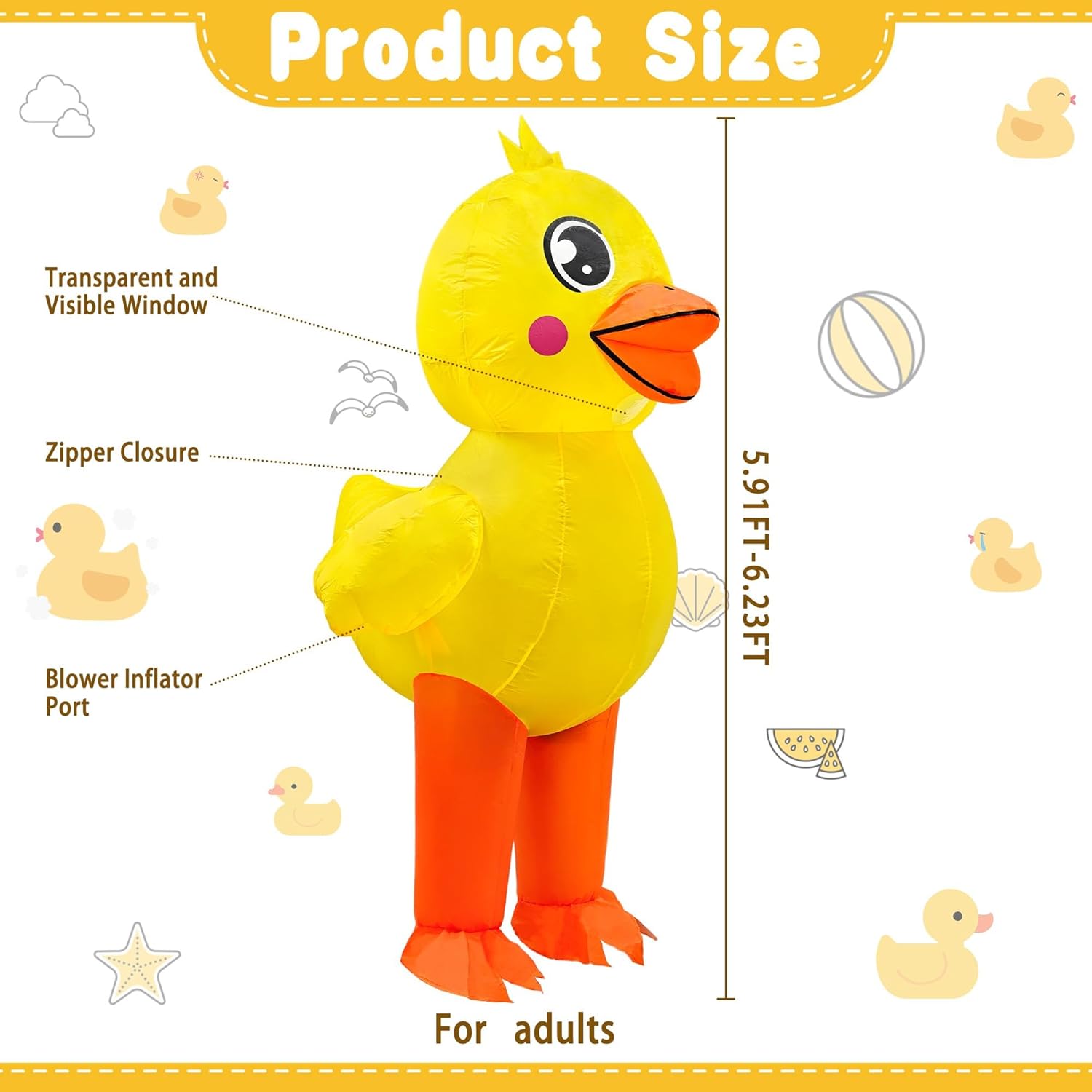 Inflatable Duck Costume, Blow up Yellow Duck Costume for Adult Kids Women Men for Halloween Cosplay Party - Image 2