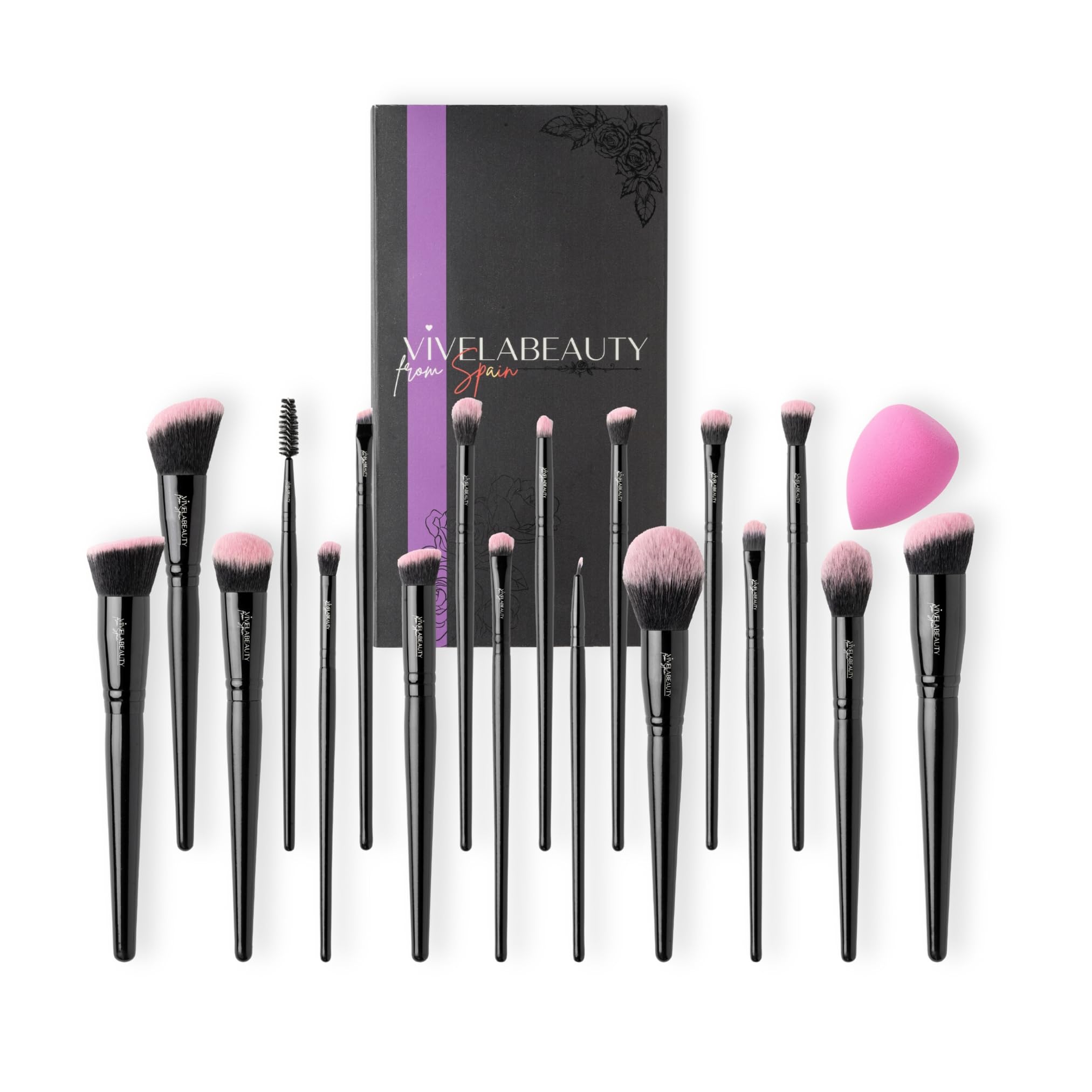 VivelaBeauty Brochas de maquillaje profesional, 18 brochas + 1 esponja, Set completo de brochas para rostro, Live the night.