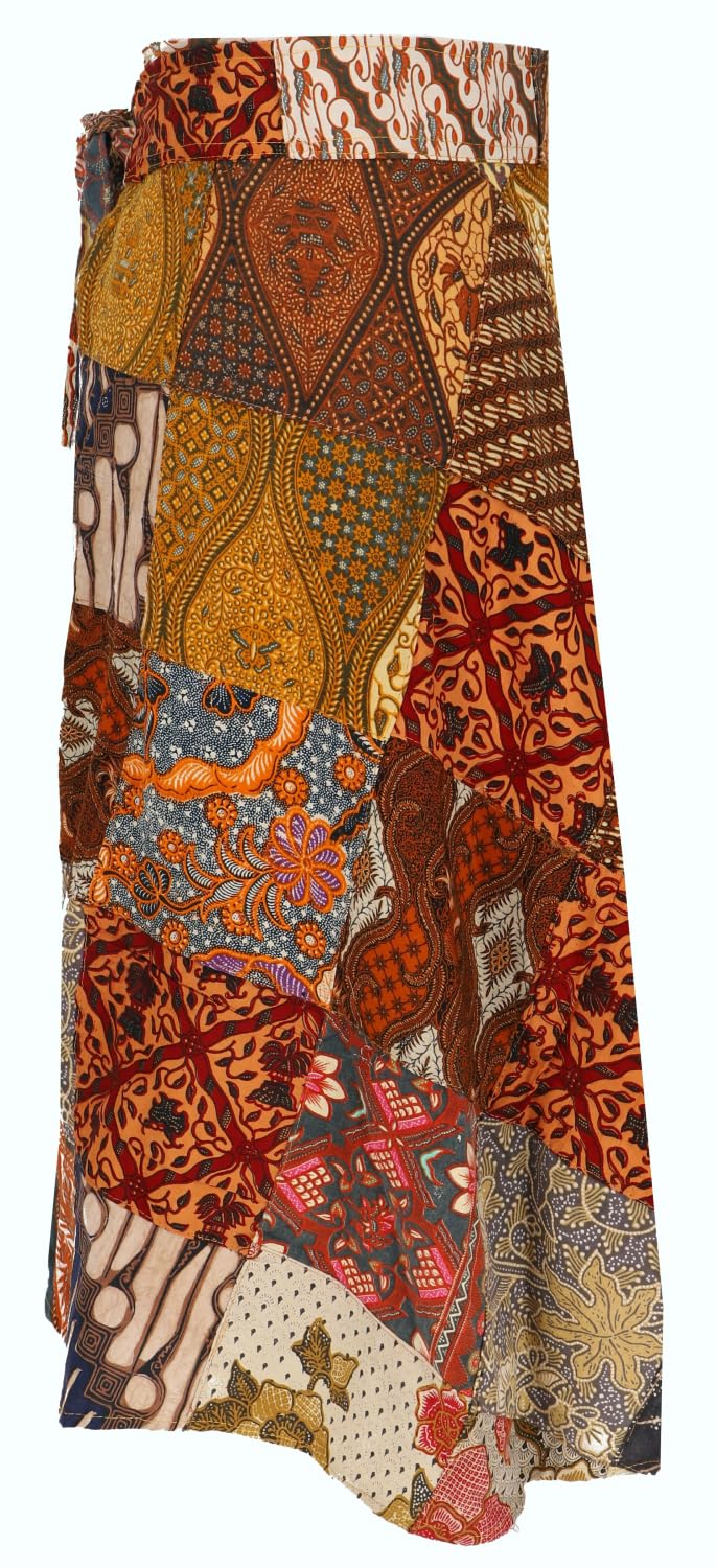 Weit schwingender upcycling Patchwork Wickelrock, Maxirock, rosa/rot | Baumwolle, luftiger Schnitt, flexible Passform, nachhaltiges Design, vielseitig kombinierbar, ideal für Sommer