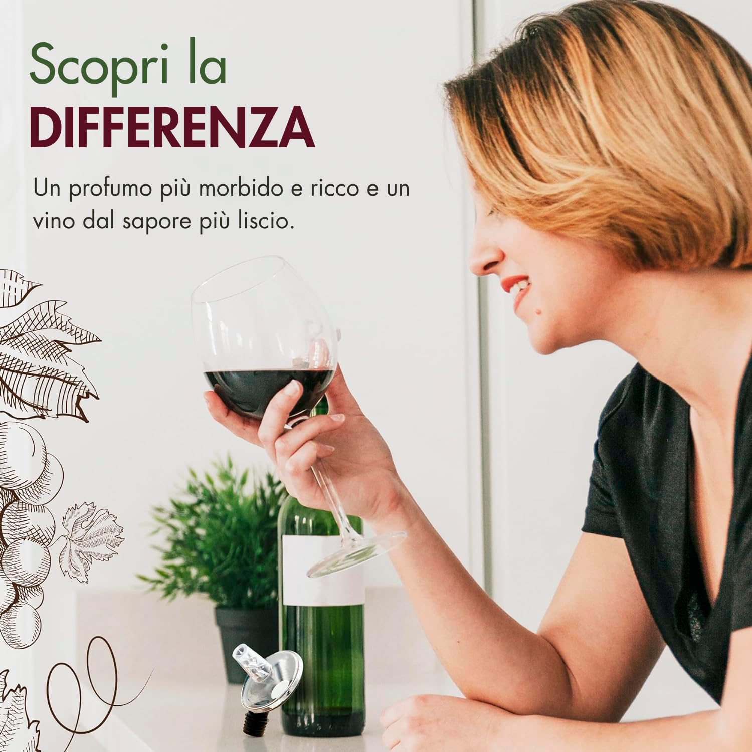 Decanter per Vino, Aeratore 2-in-1, Migliora l'Aroma e Il Gusto, Sistema Antigoccia, Accessorio Essenziale Oggetti per Amanti del Vino