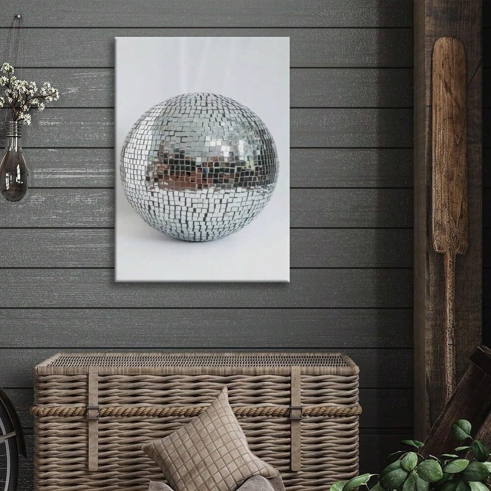 AIHNBF Bola de discoteca lienzo moderno bola de espejo arte de pared brillante retro pop art decoración para sala de estar dormitorio fiesta sótano 80 x 120 cm