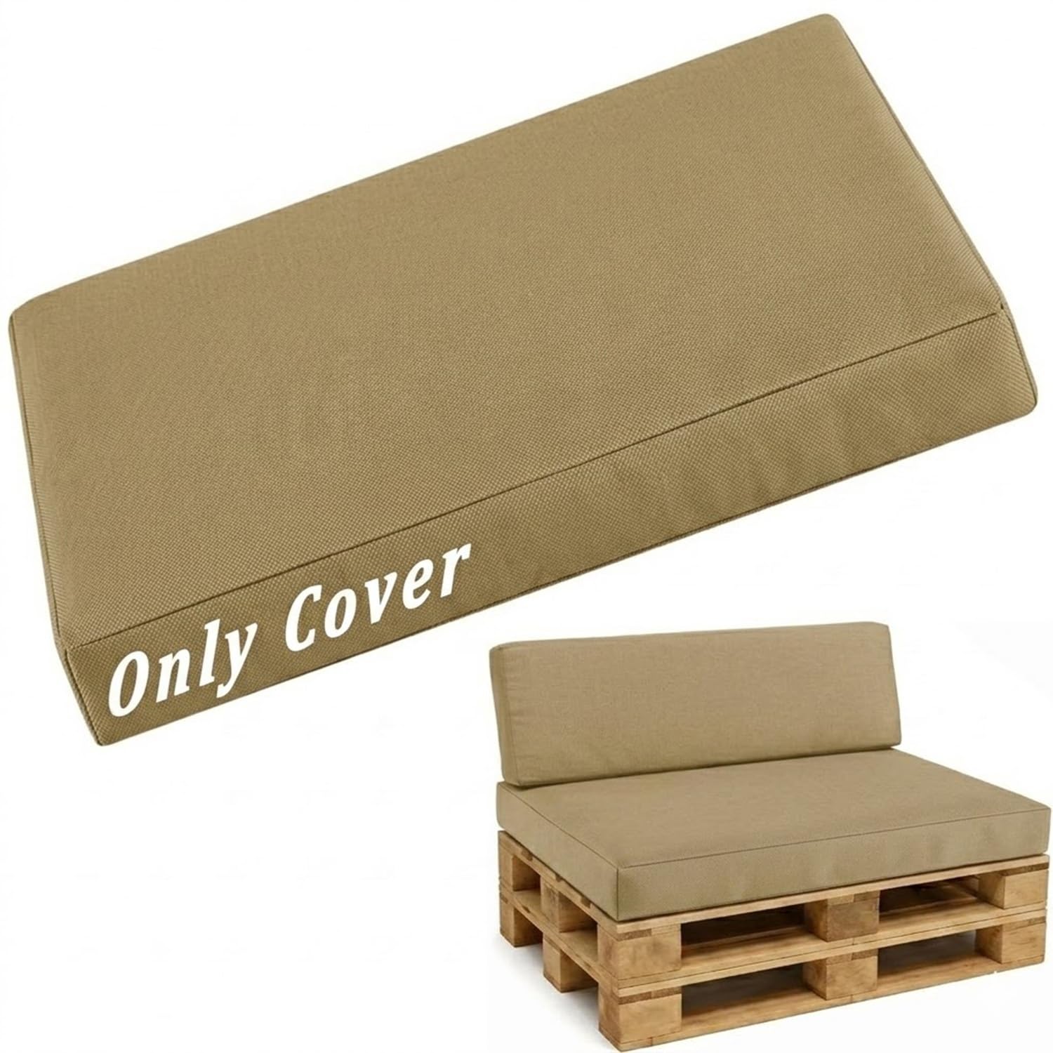 Replacement Pallet Cushion Covers 120×80 60×40 120×60 120×40, Waterproof Oxford Patio Furniture Slipcover with Zipper, Wedge Backrest Outdoor Sofa Protector(Khaki,Back 60x40cm)