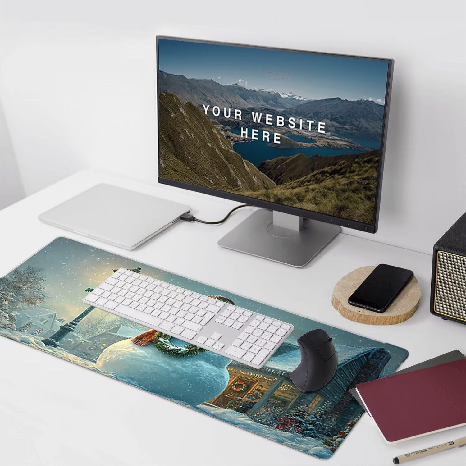 Podkładka pod mysz do gier XXL Mousepad 1000 x 500 mm, duża podkładka pod biurko z antypoślizgową gumową podstawą dla graczy, poprawia precyzję i szybkość (bałwan) X-931
