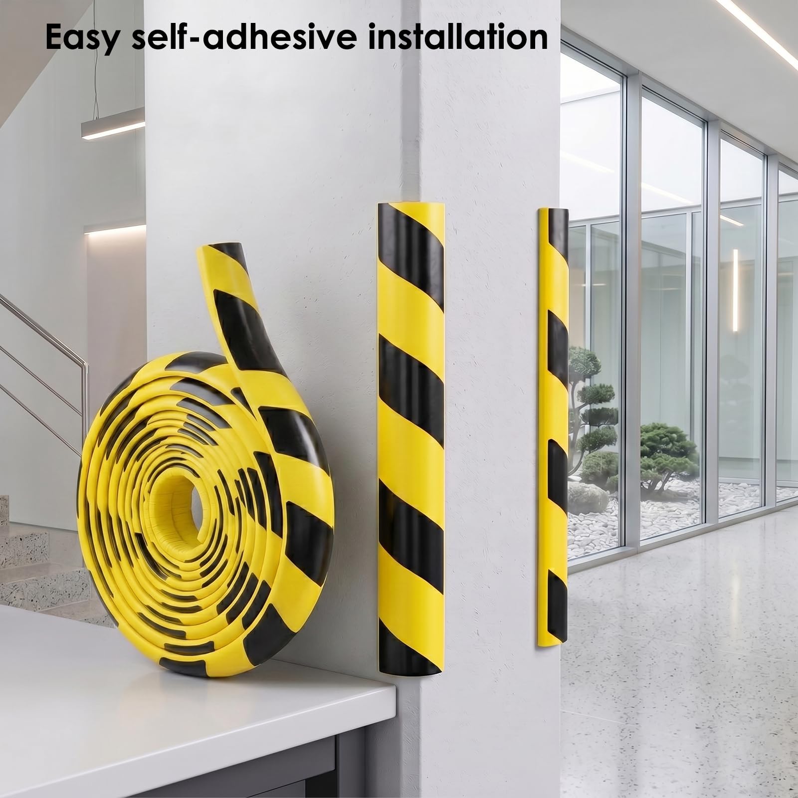 RANJIMA Protection d'angle en Mousse NBR - en Forme de L - 5 m - Noir et Jaune - Protection Contre Les Chocs - Profilé de Protection des Bords Autocollant - pour Garage, entrepôt, Mur, colonnes