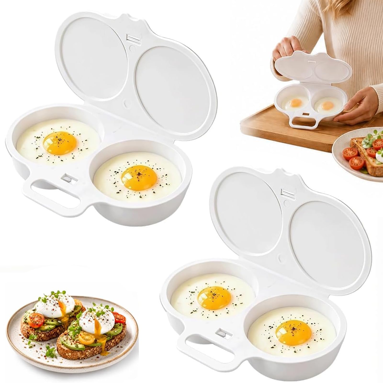 Microwave Egg Poacher, 2PCS Microwave Egg Cooker with Lid & Handle
