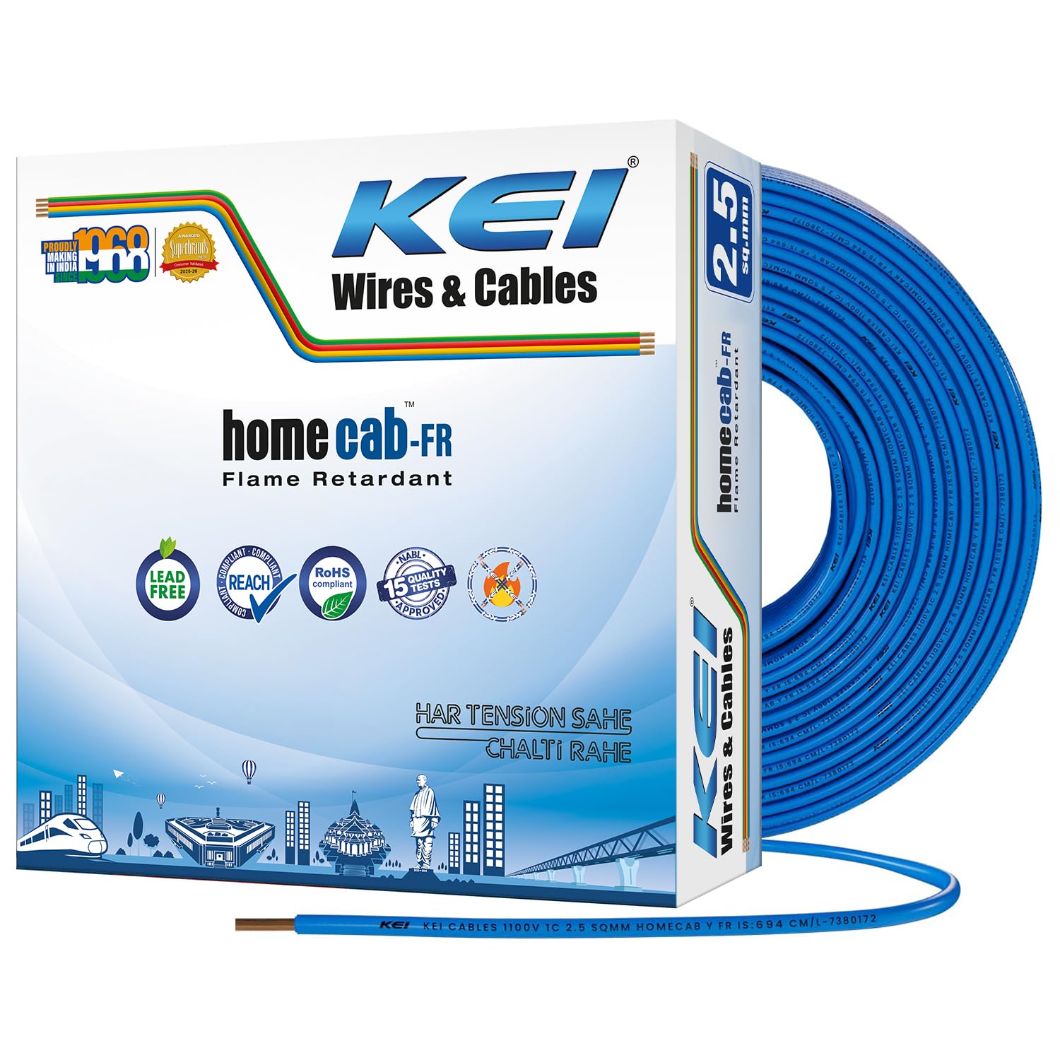 KEI WIRES & CABLES Homecab 2.5 sqmm 1 Core 99.97% Pure Copper Conductor Flame Retardant House Wire PVC Insulated Cable for Domestic & Industrial Electrical Wiring (Red, 90 Meters) — Amazon image 22