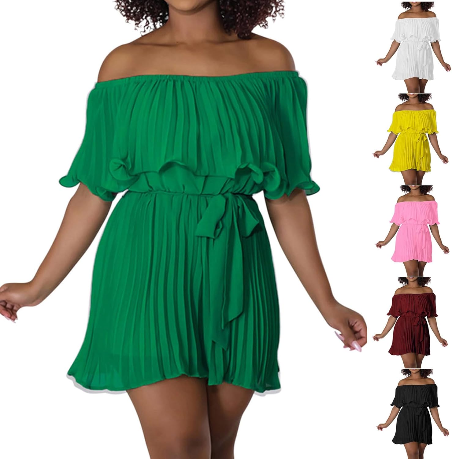 HGps8w Summer Shorts Romper for Women Plus Size Off Shoulder Pleated Dressy High Waisted Short Jumpsuit Ruffle Playsuit