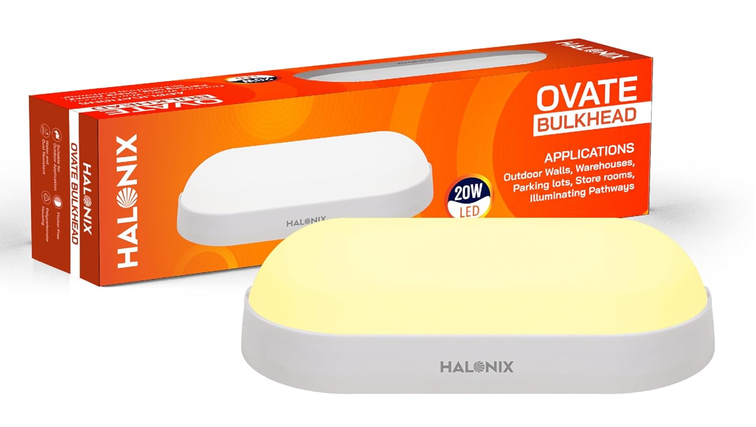 Halonix Polycarbonate Ovate 20W Yellow Wall Lamp Outdoor Led Bulkhead | Waterproof Outdoor Light | IP65 | Outdoor Waterpro...