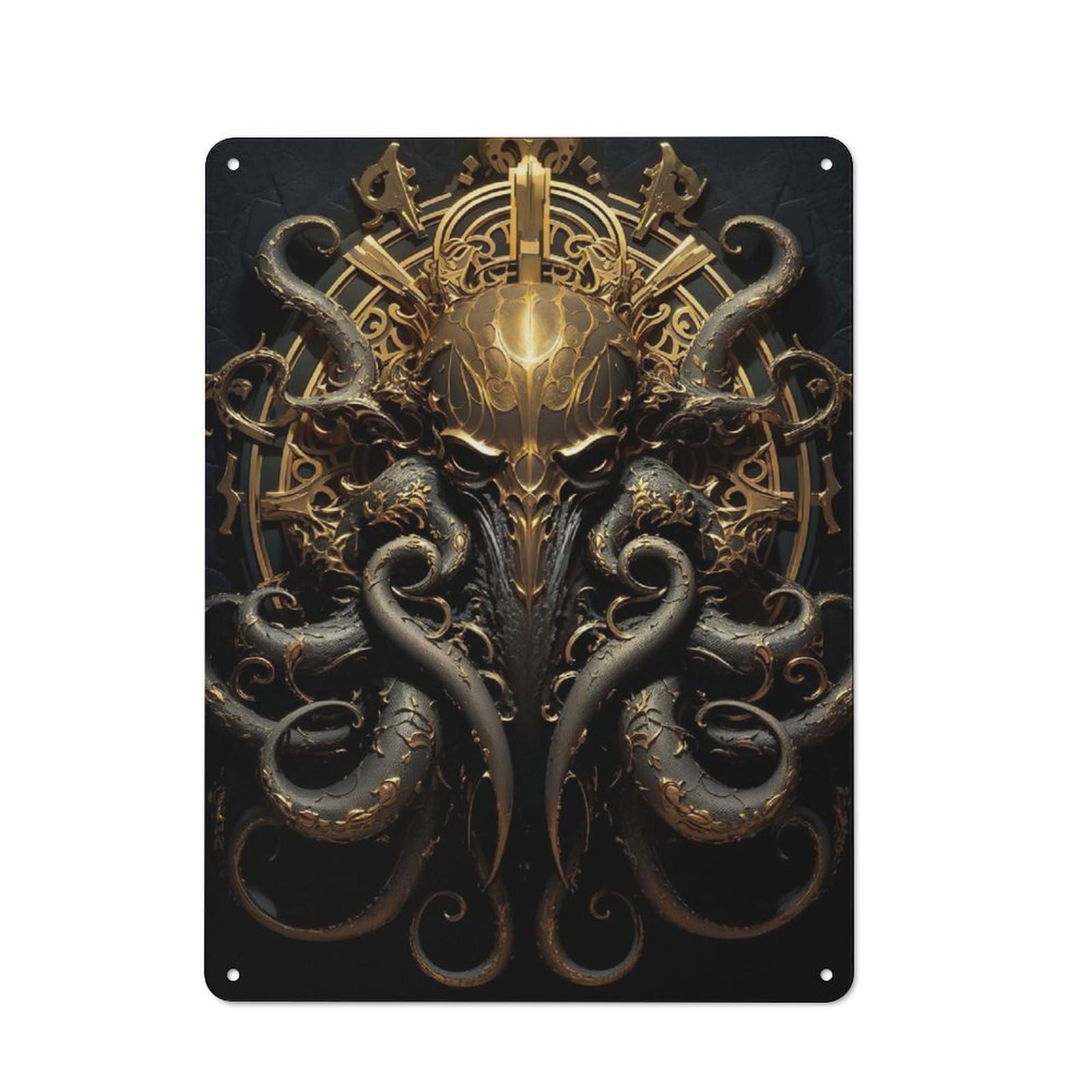 Junmoney Style-22 Skull Throne Of Cthulhu Character Metal Wall Decor 40X30cm, Vintage Metal Sign For Home, Shop, Pub Or Studio Wall