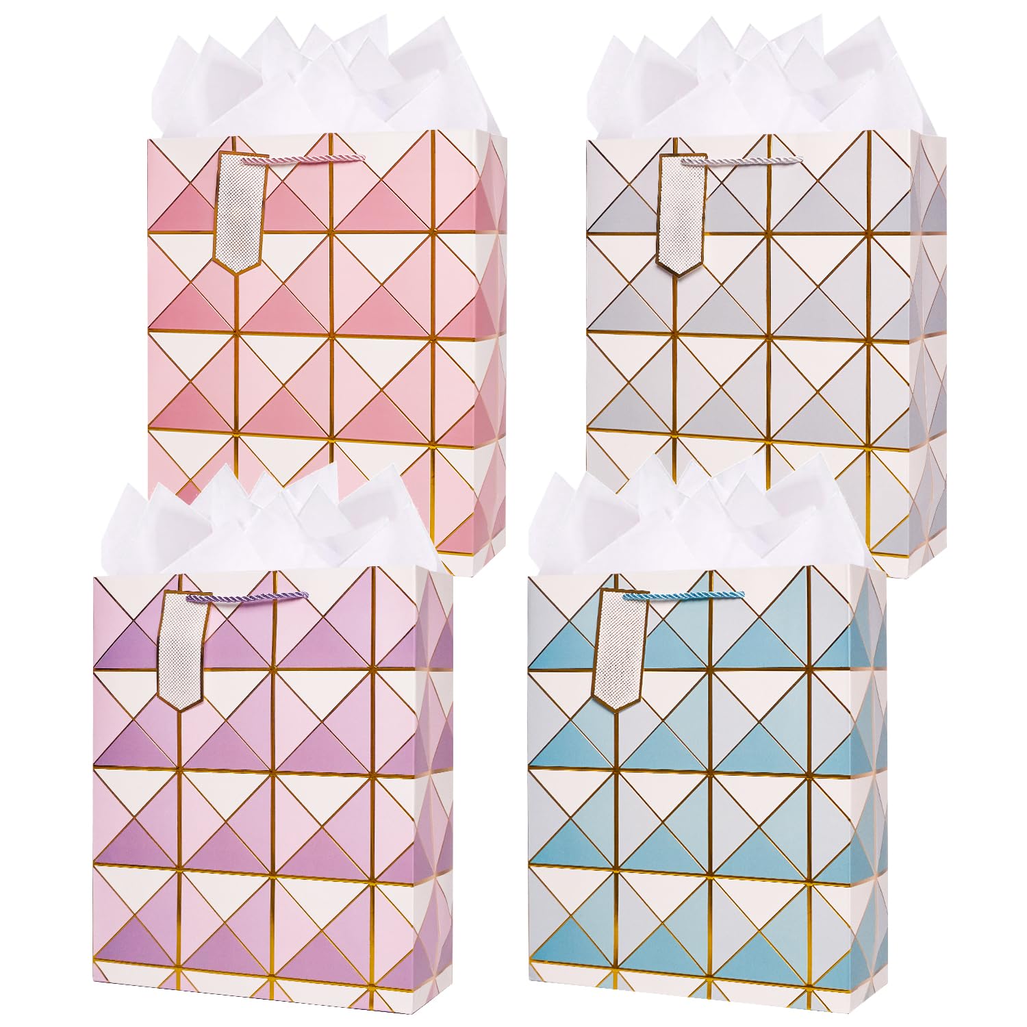 Medium Size Gift Bags, 4 Pack 9'' Paper Bag with Tissue Paper and Gift Tags for Mother' Day,Girl Women's Birthday Graduation Anniversary Wedding Christmas Easter Party All Occation(Glacier Blue)
