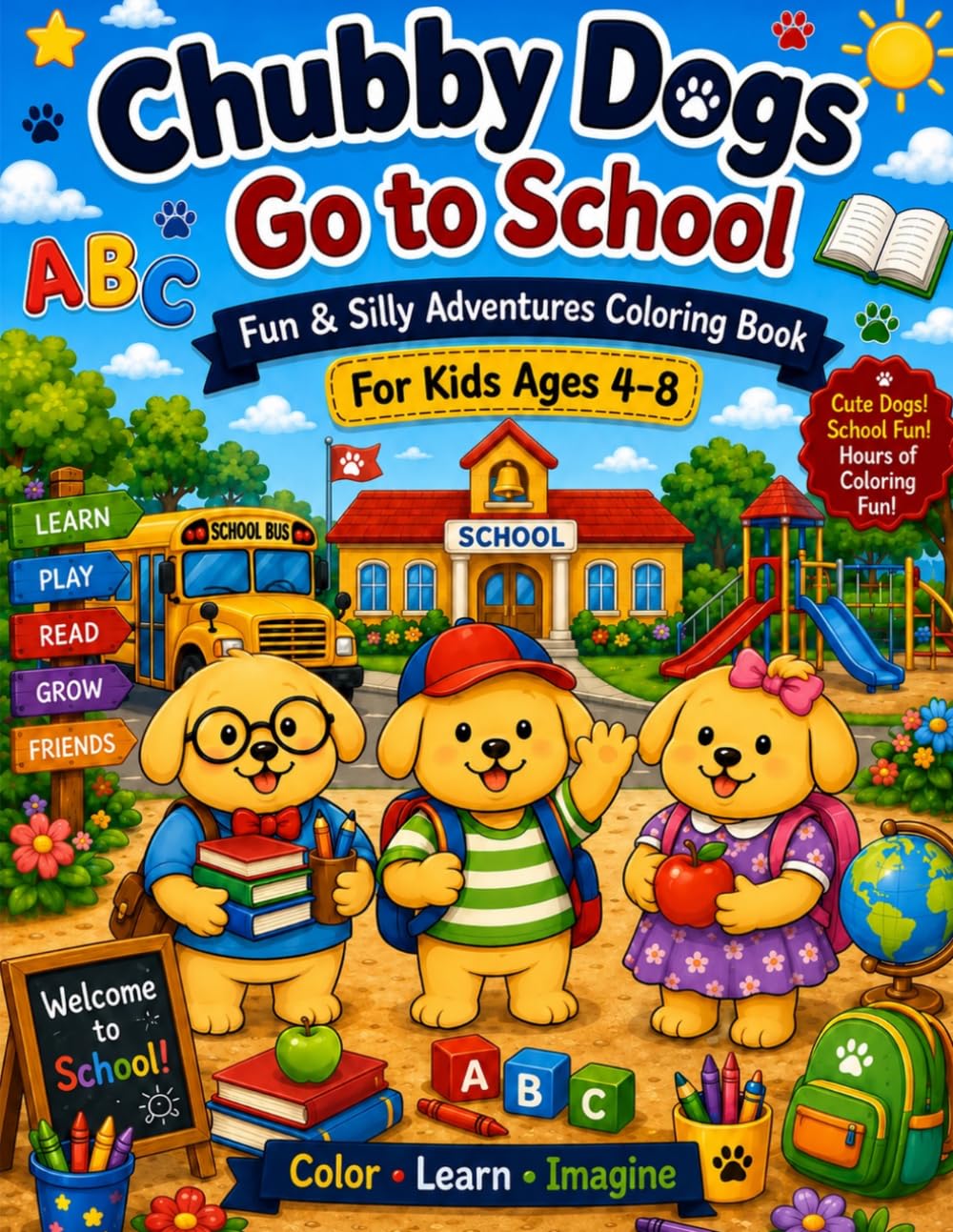Chubby Dogs Go to School: Fun & Silly Adventures Coloring Book for Kids Ages 4-8 (The Chubby Dogs Adventure Series)