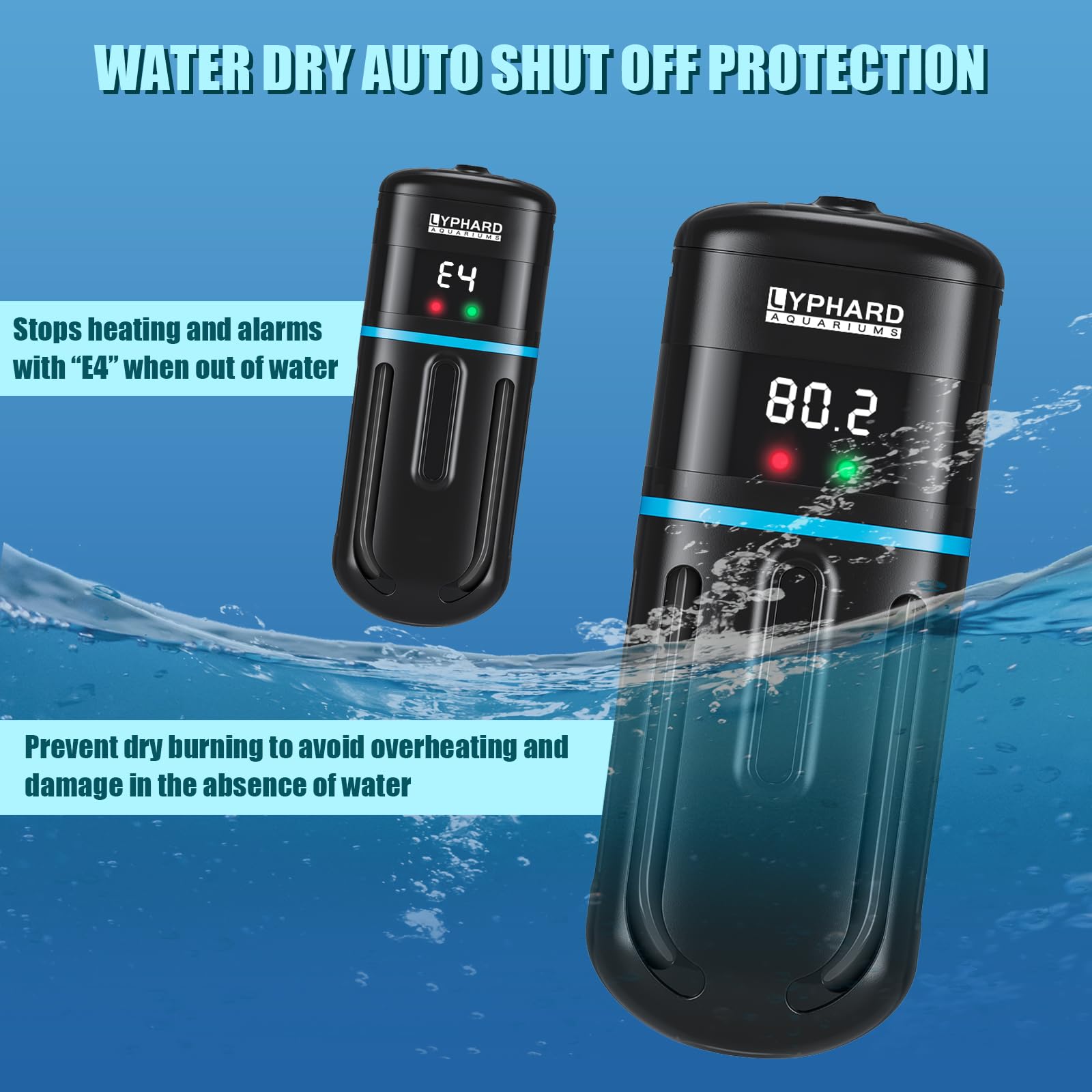 LYPHARD AQUARIUMS Calentador electrónico para acuario, calentador de pecera pequeño de 500 W, calentador sumergible ajustable, control de temperatura PID con LED digital, apagado automático de secado