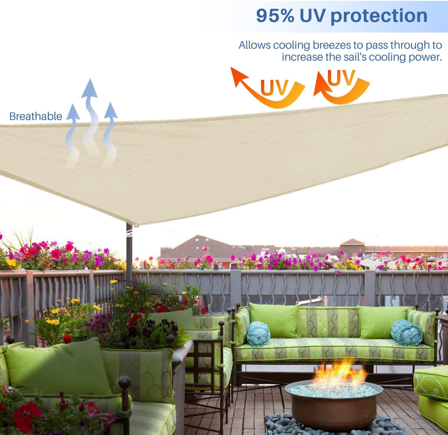 E&K Sunrise 13' x 13' x 18.4' Sun Shade Sail Right Triangle Canopy Shade Cover UV Block for Patio Backyard Garden Outdoor (Beige)
