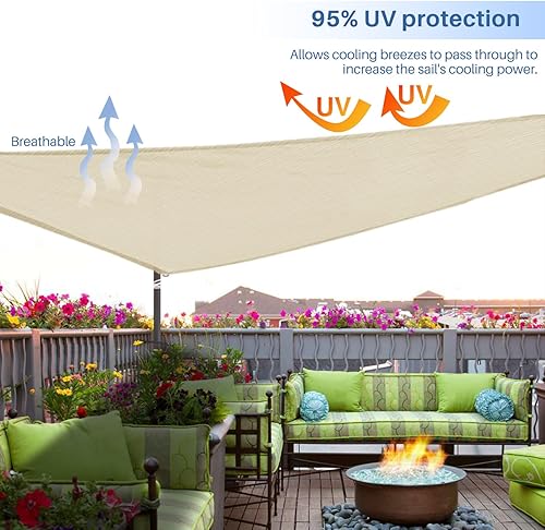 Miniatura 5 de E&K Sunrise - Toldo parasol triangular de 8 x 8 x 8 pies, bloquea los rayos UV, para patio, jardín, al aire libre (beige)