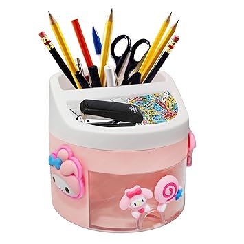 FunBlast Desk Organizer Stationery Storage Stand, Cute Kawaii Pen & Pencil Holder - Table Pen Holder, Stationery Stand For Home, School & Office (Pink),Acrylonitrile Butadiene Styrene - image, photos