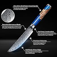 Vista 3 de Juego de cuchillos para carne de Damasco Senken - Colección Tsunami - Acero VG10 japonés de 67 capas - Hojas no serradas ultra afiladas, mangos