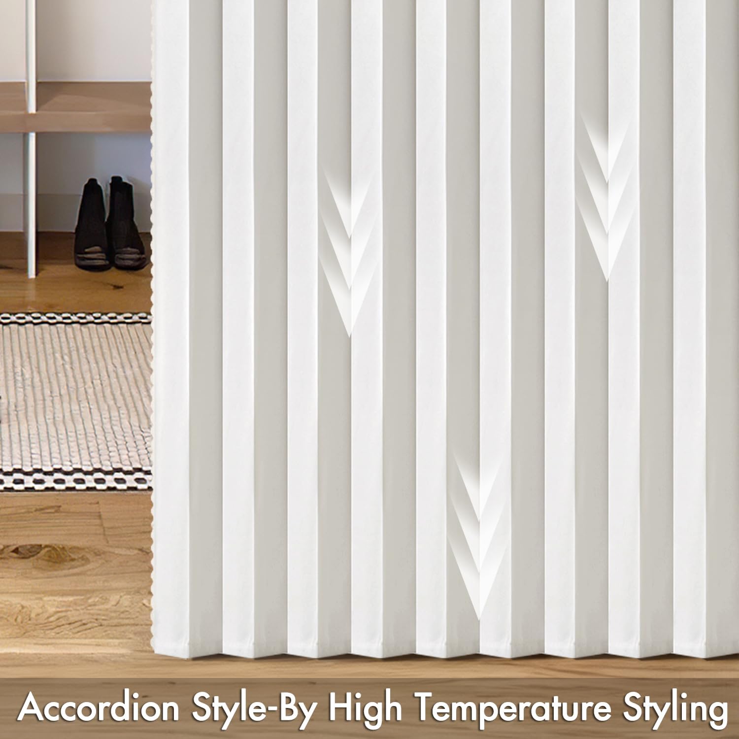 MIULEE Accordion Style Magnetic Folding Door Curtains for Doorways/Closet, Room Divider Pleated Drapes with Hooks for Interior Living Room/Bedroom/Open Closet, White, W42 x L78 inches, 1 Panel