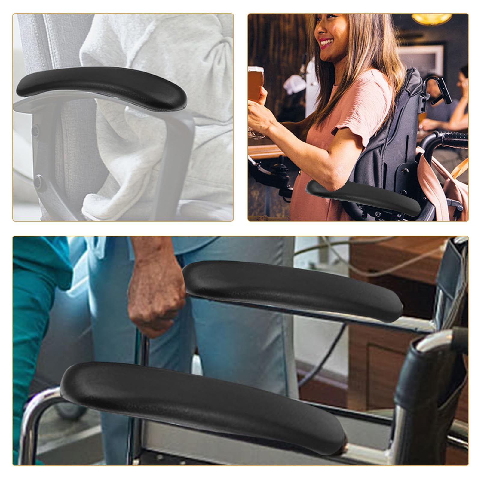 WOONEKY 4 Piezas Reposabrazos Compatible con Espacio de Montaje de 10 Cm para Silla de Oficina con Diseño Ergonómico y Fácil Instalación, Material de Poliuretano PU Negro Adecuado