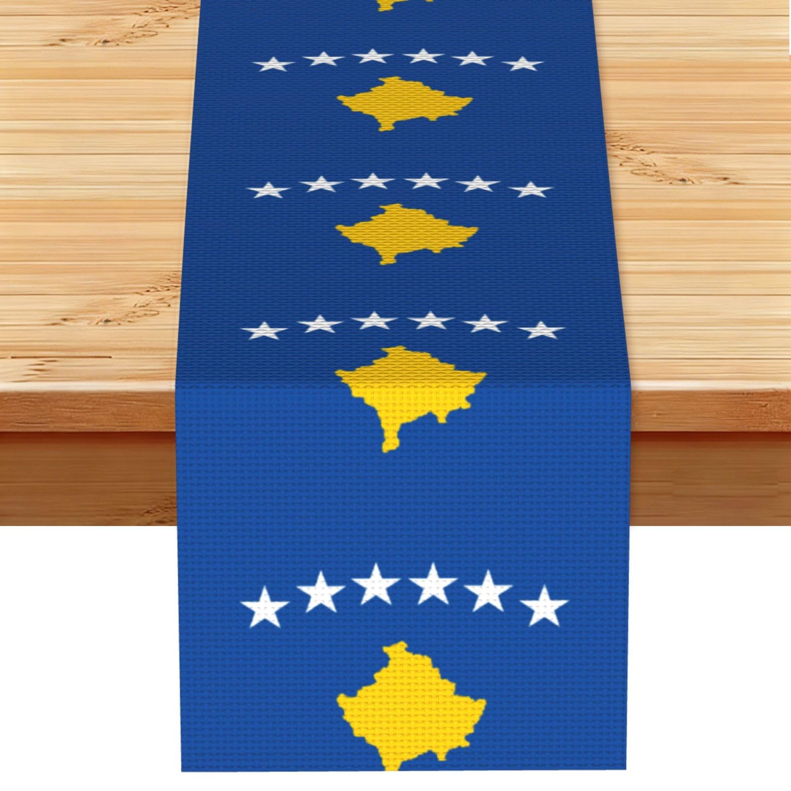 Flag of Kosovo Printed Table Runner 13 x 72, Wrinkle Resistant Decor for Dining Table Coffee Table Fireplace