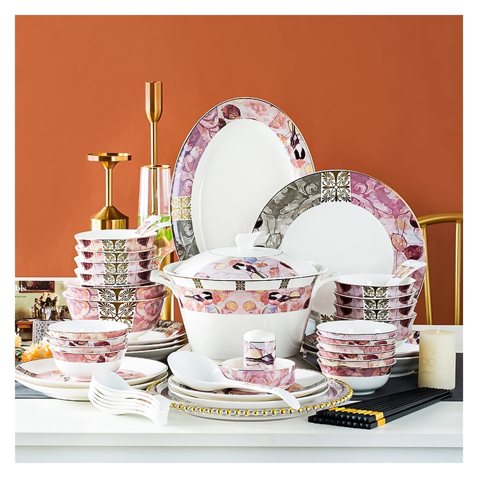 Set di stoviglie Set di Piatti Set di stoviglie in Ceramica da 58 Pezzi Piatti in Ceramica di Lusso Nordico Piatti e Bacchette