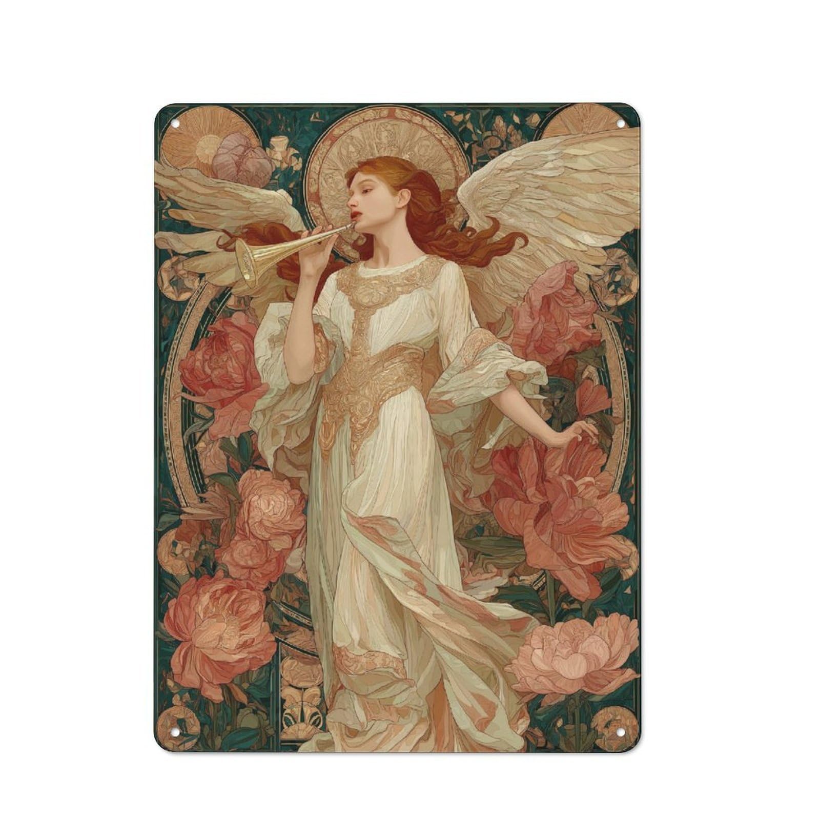 Junmoney Angel Trumpet Melody For Living Room Or Hallway, Rustic Metal Sign 40X30cm, For Home Interiors, Feature Walls And Decorative Displays