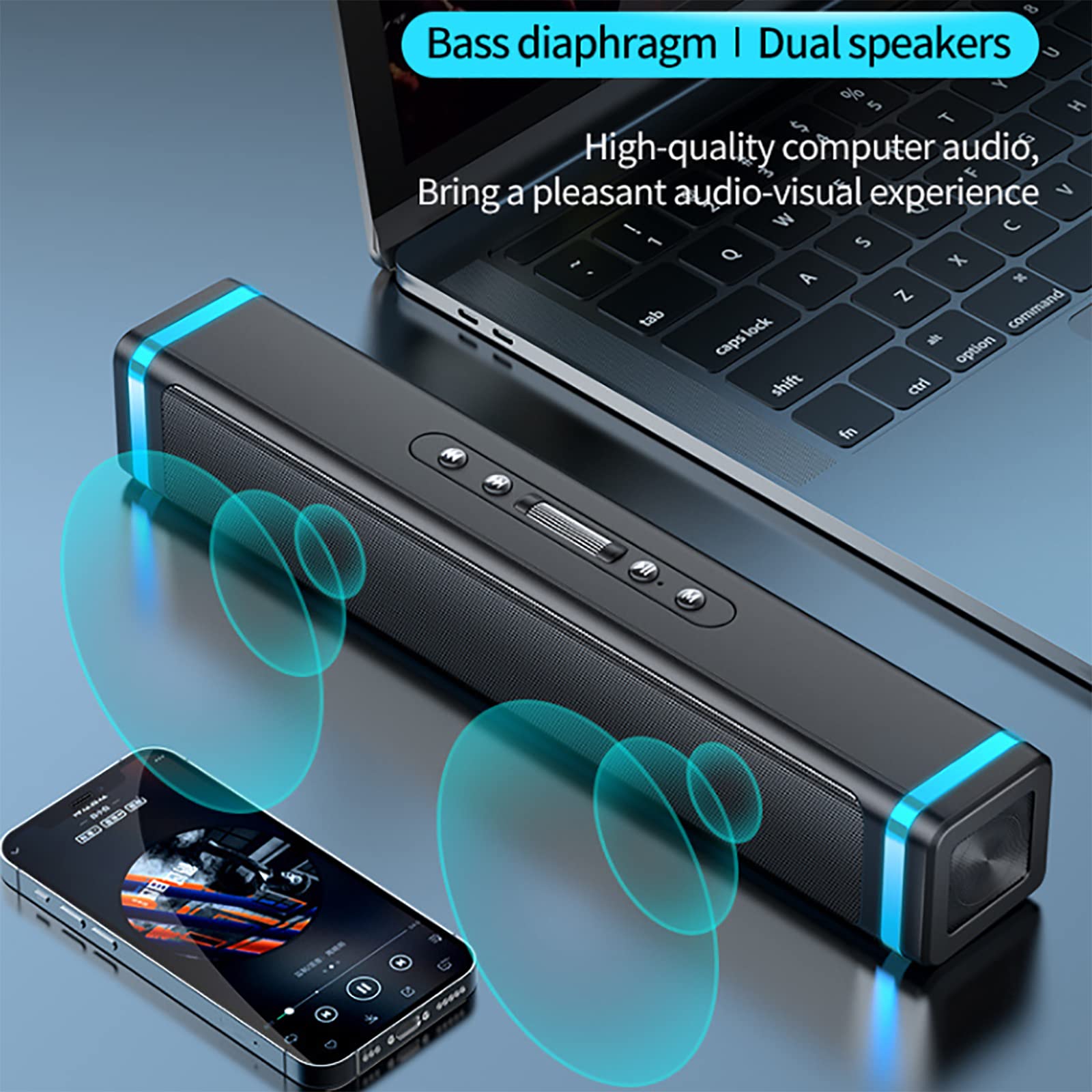 Głośnik FM Bluetooth, Głośniki Bluetooth 5.0 High Fidelity Sound Z Efektem Oświetlenia RGB, Głośnik Pełnozakresowy I Rezonans Z Podwójną Membraną, Pasmo Przenoszenia 20 HZ-20 KHZ