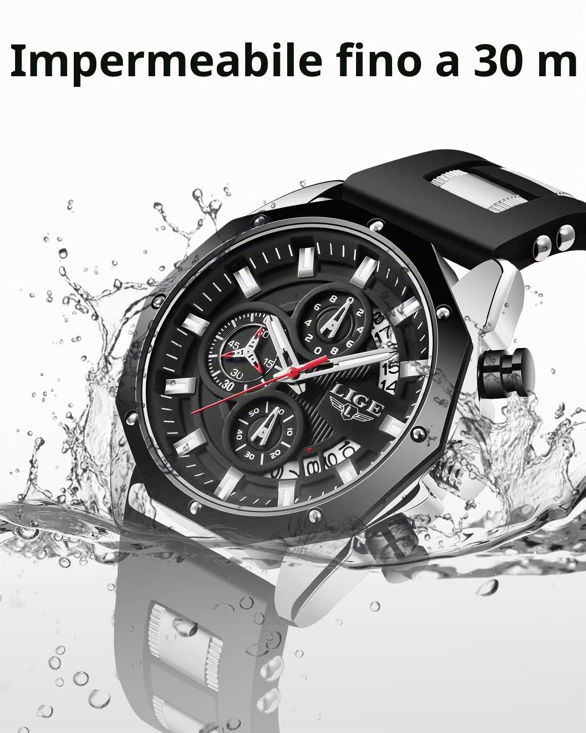 LIGE Orologio da uomo alla moda, cronografo in acciaio inossidabile, impermeabile, analogico, al quarzo, luminoso, quadrante sportivo classico, orologio