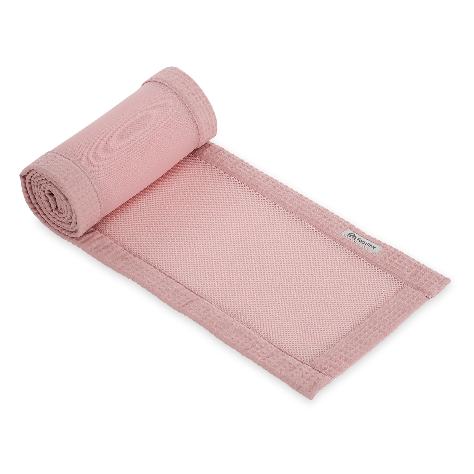 FabiMax Baby Beistellbett Flex 90x55 cm mit Innovativem Seitengitter für Boxspringbett, inkl. Matratze Air und Umrandung aus Netzstoff Rosa, Buche Massiv Weiß